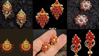 Coral Earrings Designs with Weight/ Red Beads Earrings Designs/ Gold Stud Earrings/ @svdrawings