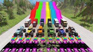 Big Trucks and Cars Trap Colors High Speed ramp vs Giant lava Pit Thorny Road |HT Gameplay Official