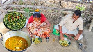 palong chicken and laushak vaji cooking & eating by our santali tribe couple