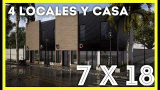 PLANO DE LOCALES Y CASA DE 7 X 18 METROS | COMERCIAL PLANS 7 X 18 METERS