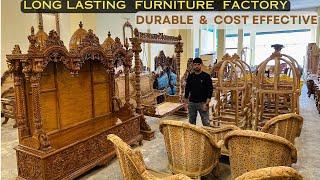 Long Lasting Solid Wood Furniture Factory in Furniture Market | Teakwood Mandir Sofa Bed Dining Set