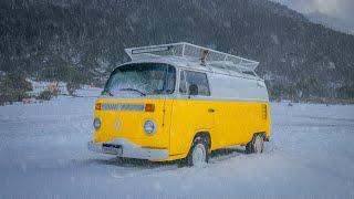 Van Camping in Winter - Camping With Gentle Snowfall And Frozen Rain [ASMR]