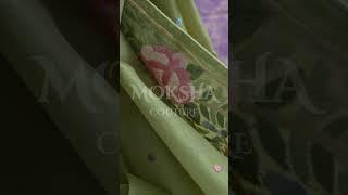 Olive Green Tussar Silk Saree | Handcrafted Parsi Embroidery | Timeless Elegance | Mokshacouture