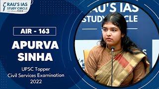 Apurva Sinha, AIR 163 | UPSC CSE 2022 | UPSC IAS Topper | Mock Interview | Rau's IAS