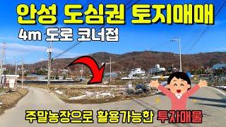 안성 도심권 금석동 투자 추천매물 - 총금액 2억 이하 소액투자매물 , 4차선 도로 바로 진입, 4미터 도로에 코너를 접하고 있는 토지입니다.