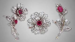 Burma Ruby and Sapphire Floral Brooch Set from M.S. Rau Antiques