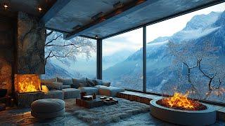 Relaxing Winter Jazz Mixed With Falling Snow - Cozy Luxurious Apartment Space With A Warm Fireplace