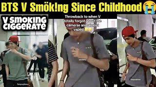 BTS V Smök!ng Ciggerate  Since Childhood  BTS V Caught Smoking Ciggerate at Airport #bts #v #kpop