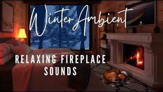 Relaxing Winter Ambient, Fireplace Sounds, Heavy Wind & Snowstorm Sounds Dog Sleeping with Snowfall