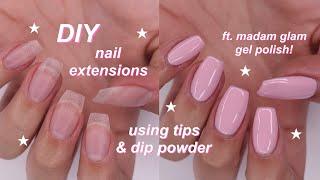 nail EXTENSIONS using TIPS + DIP powder | ft. madam glam Think Pink collection!