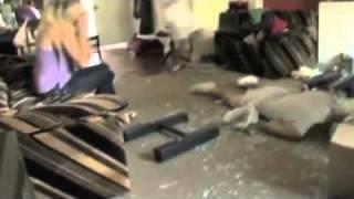 Idiot falls through glass table