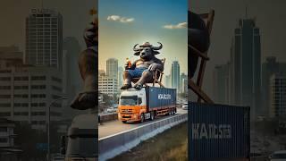 Evolution of a Relaxed Buffalo on a Container Truck from Gold and Rusty to Robot