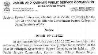 JKPSC Assistant Professors Revised Interview Schedule 2022 Out JKPSC Principal Interview Schedule