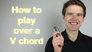 How to play over V (five) chord of 12 bar blues (Essential blues harmonica lessons)