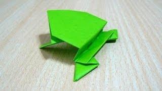 Cara membuat melompat katak. Origami. Seni melipat kertas.