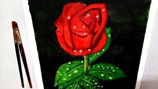 How To Draw/Paint Rose Flower | Simple Acrylic Painting For Beginners