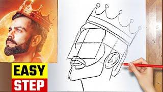 How to draw Virat Kohli Drawing step by step || king Kohli Drawing