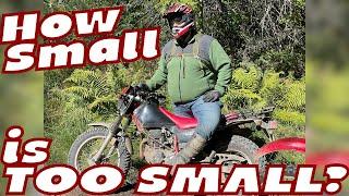 Big Guy on a Little Dual Sport Motorcycle: Does Size Matter? Opinions on TW200 XT225 DRZ-400 WR450f