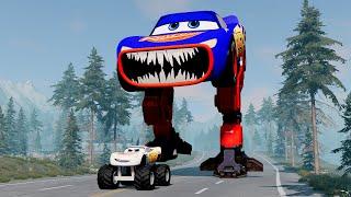 Epic escape from The Lightning McQueen Robot Eater, Mack Eater, Mater Eater |BeamNG.Drive
