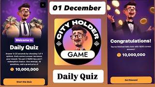 City holder daily quiz today 01 December | City Holder Airdrop Daily Quiz Today | #cityholder