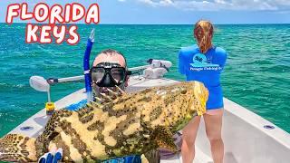 Grabbed Giant GROUPER By HAND!!! | Hogfish & Grouper Florida Keys Fishing