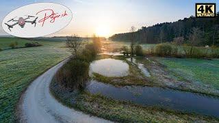 Nature reserve in morning mist - Längmoos Grossaffoltern Bernese Seeland Switzerland by Air 4k