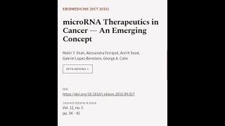 microRNA Therapeutics in Cancer — An Emerging Concept | RTCL.TV