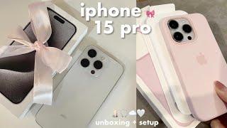 IPHONE 15 PRO ️ unboxing, set up + accesories haul (white titanium, 256gb) ౨ৎ⋆˚｡⋆