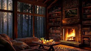 A Rainy Day in a Cozy Cabin Atmosphere ️ Relaxing Jazz Music & Heavy Rain Sounds for Relaxation