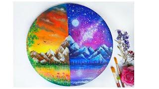 Step By Step Day & Night Scenery Painting + Painting Hacks using Makeup Brushes