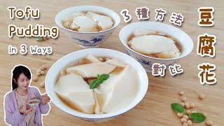 自製豆腐花 – 3種方法對比｜Tofu Pudding in 3 Ways｜石膏粉, 葡萄糖酸内酯, 魚膠粉｜Compare Gypsum Power, GDL, Gelatine [Eng sub]