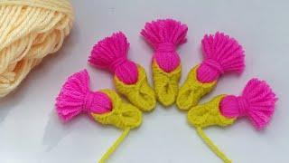 It is very easy !! Super easy Woolen Yarn Flower making idea | Easy Sewing Hack