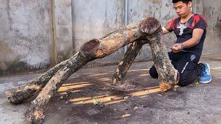 Building a Spectacular and Imposing Table from a Giant Tree Trunk : A Woodworking Feat