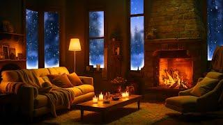 Fireplace Ambiance - Smooth Piano Music With Snowfall Sounds To Get Sleep Instant