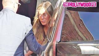 Jennifer Aniston Hides From Fans & Paparazzi While Arriving At Jimmy Kimmel Live! In Hollywood, CA