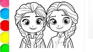 How to draw Elsa and Anna from Frozen, Disney princess Elsa drawing,Elsa Frozen movie colouring page