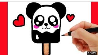 HOW TO DRAW A CUTE ICE CREAM PANDA, STEP BY STEP, DRAW EASY CUTE THINGS