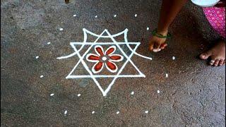 Aadi madham easy kolam|star padi kolam|7*4 dotseasy muggulu|Beautiful rangoli