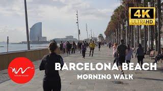 Barcelona Beach Walking Tour 4K | Mid-Morning ️️