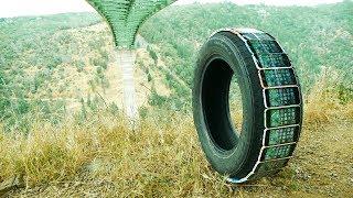 How Many iPhones Will Survive in Tire Rolling Down Cliff?