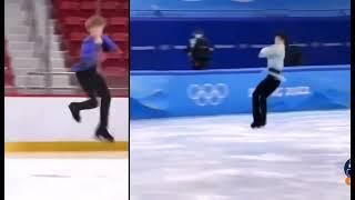 Slow motion comparison between Yuzuru Hanyu and Malinin's Quad Axel Jump.