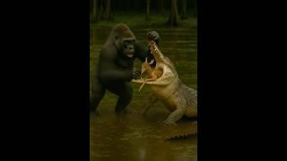 Gorilla saves Fawn From Crocodile’s Jaws #gorilla  #animals #wildlifeentertainment