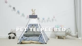 Pandaman cotton canvas pet teepee bed tent with 10cm thickness cushion