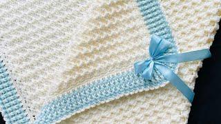 EASY Crochet Baby Blanket Pattern with EASY border crystal waves stitch