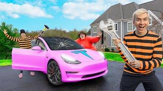 BREAKING into MYSTERY NEIGHBOR NEW TESLA!! (Stolen Evidence Found)