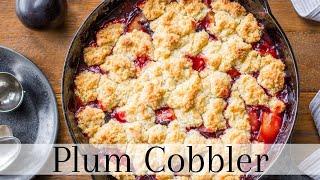 Easy Plum Cobbler Recipe made with fresh plums topped with a sweet crumbled dough