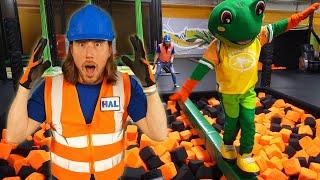 Handyman Hal uses Tools at Trampoline Park | Rockin' Jump Fun Videos for Kids