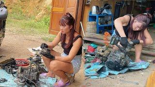 A hard day for the girl repairing and maintaining the car to deliver to the customer