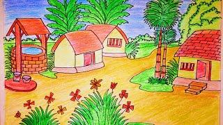 how to make village drawing | with pencil colour easy