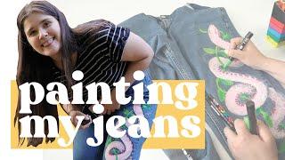 Painting My Jeans for the First Time!  Fabric Paint and Posca Marker on Denim